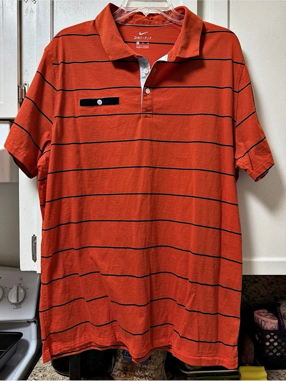 Nike Dri-FIT Striped Polo in Orange & Black Size XL Like New